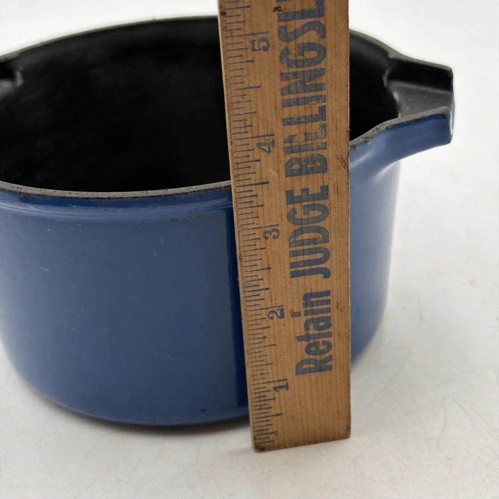 VTG Le Creuset Blue Enameled Cast Iron 1 QT Double Pour Saucepan W/Wood Handle